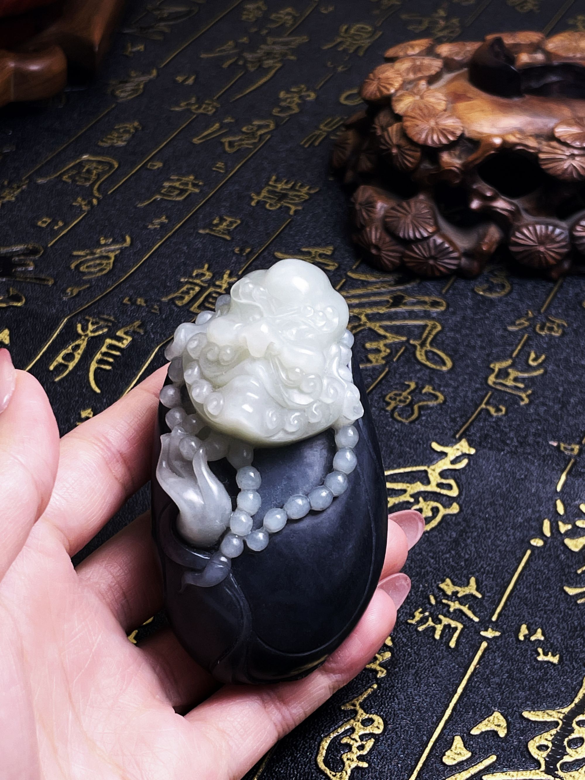 （原皮原色）新疆和田玉手把件 达摩（寓意 智慧 坚韧 勇气 长寿）