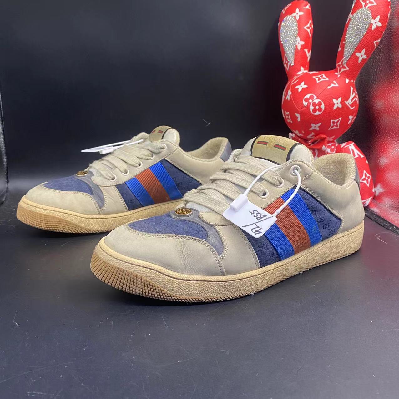 【二奢特惠】古驰/GUCCI 42/41.5欧码百搭橙蓝织带复古老花脏脏鞋
