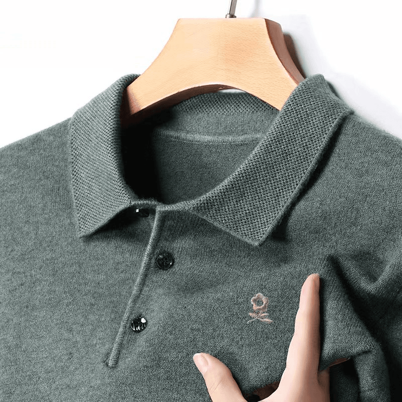 专柜男士羊绒衫冬季新款商务休闲纯色翻领刺绣保暖毛衣高档polo衫
