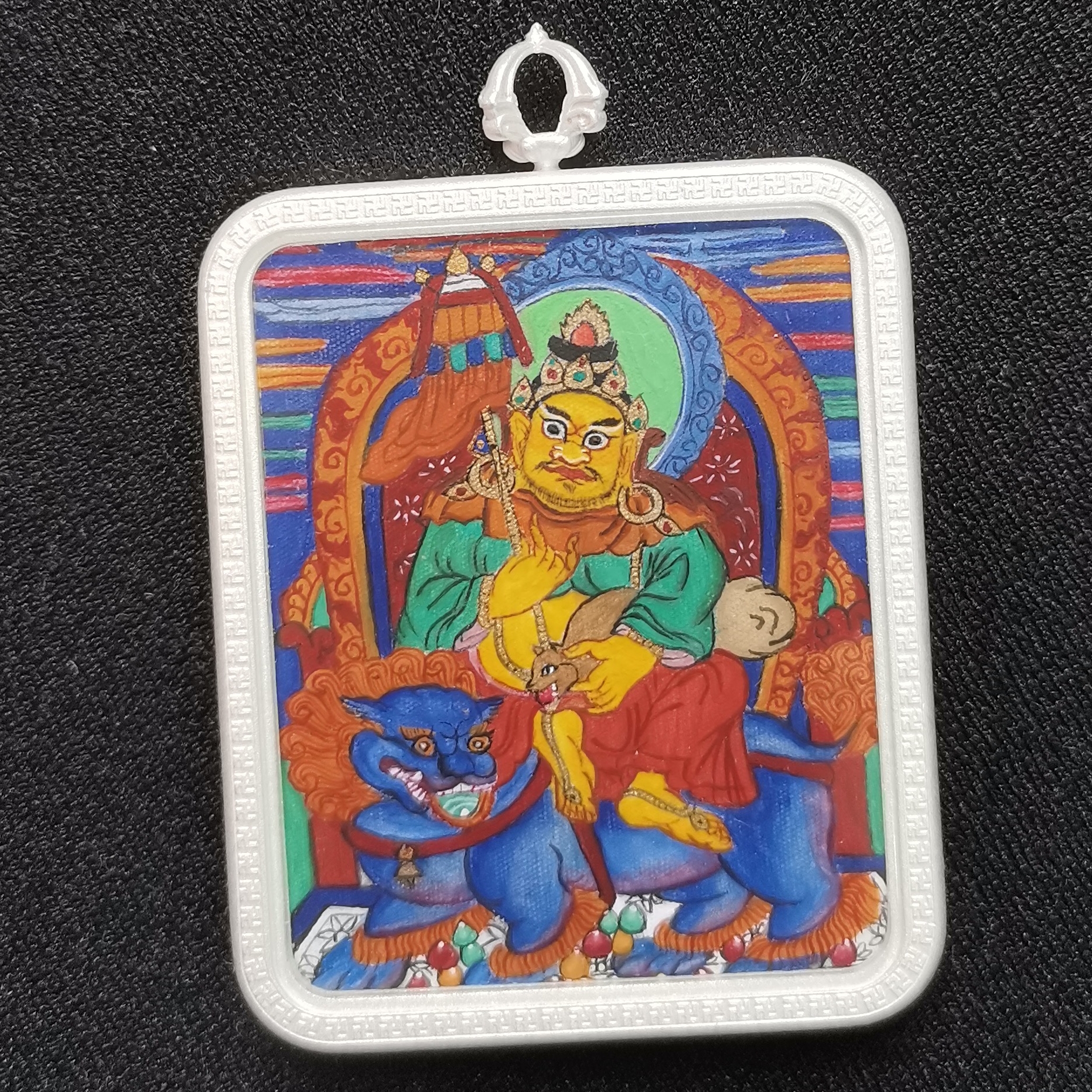 齐岗财宝天西藏手绘唐卡4x5cm芯 铜壳及藏绳多款可选