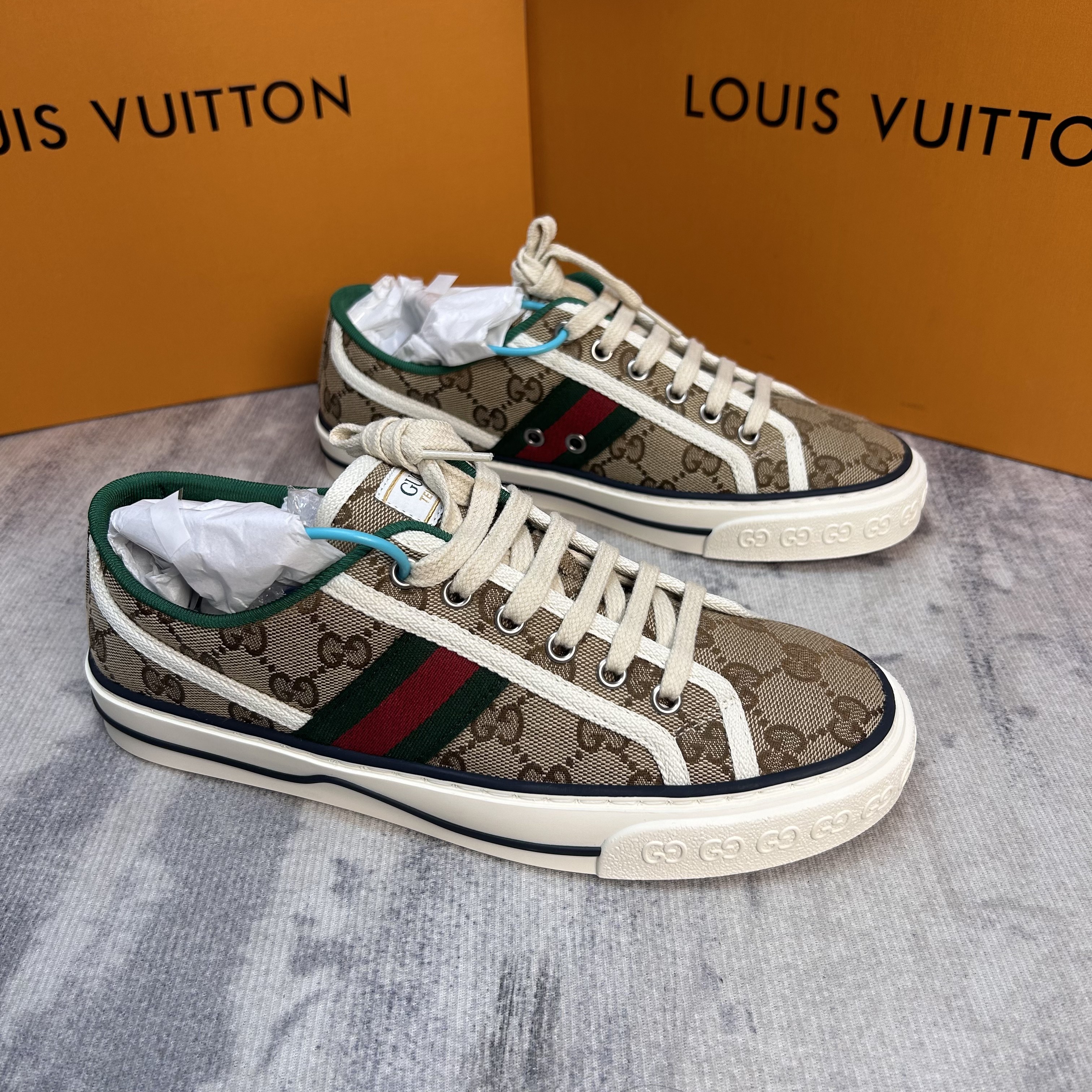 未使用 GUCCI/古驰 乌木双G满印1977系列休闲帆布板鞋/44欧码