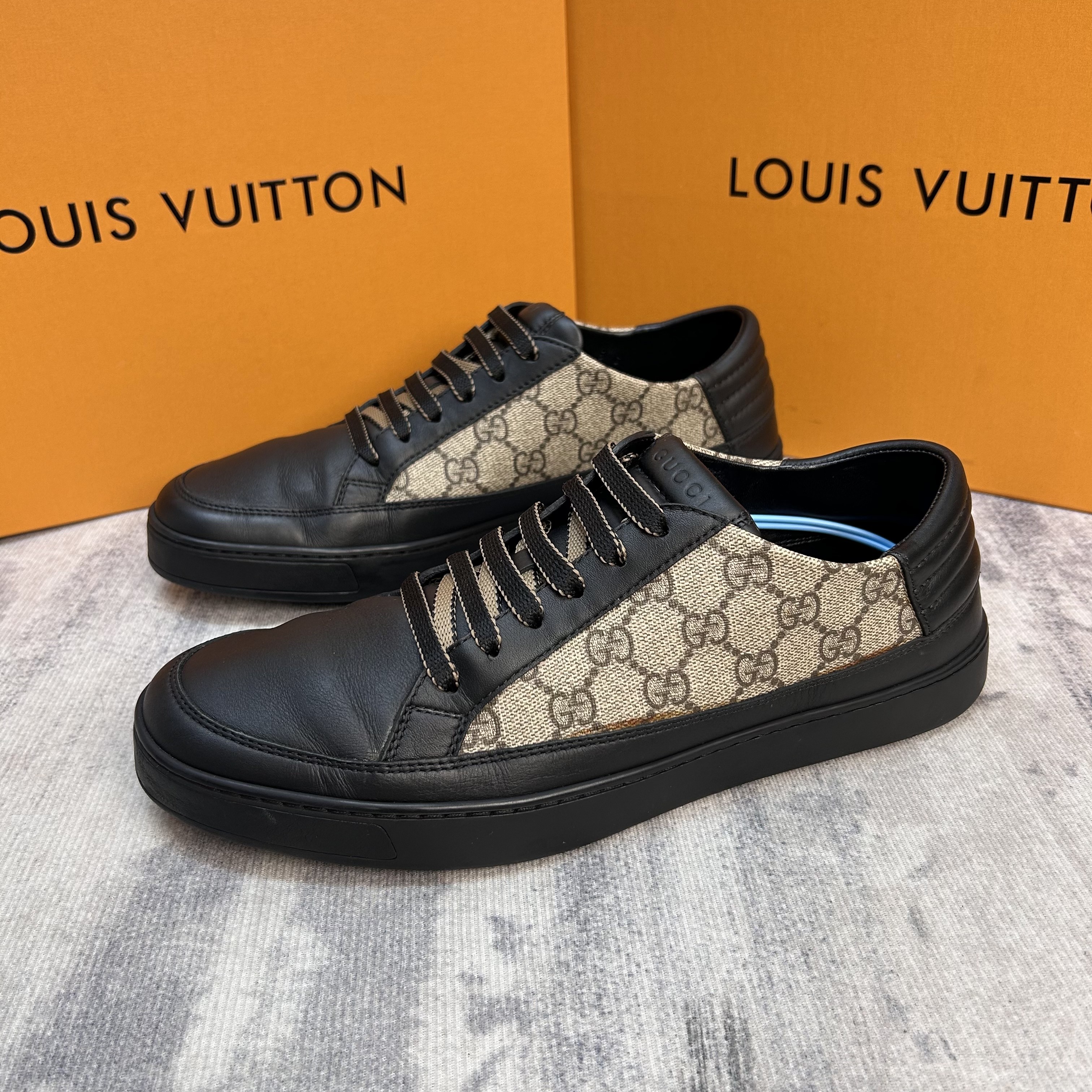 95新 GUCCI/古驰 黑色GG交织半印复古休闲鞋/98新/43欧码