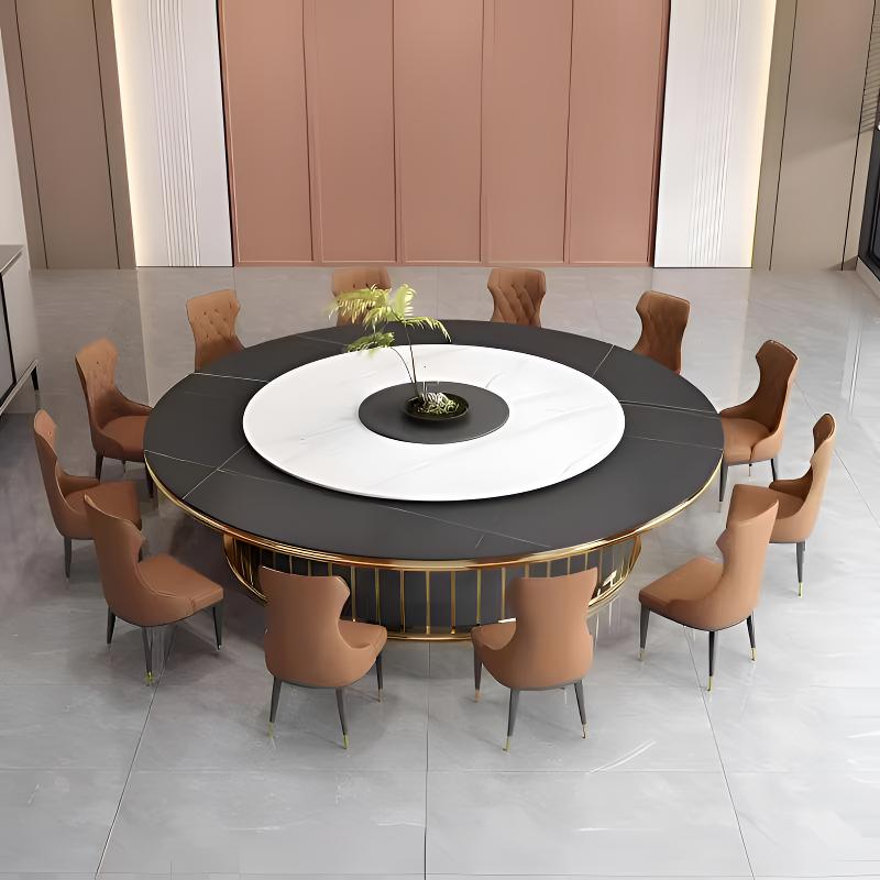 酒店餐桌大圆桌岩板电动转盘15人20人饭店桌椅组合餐厅包厢用圆形