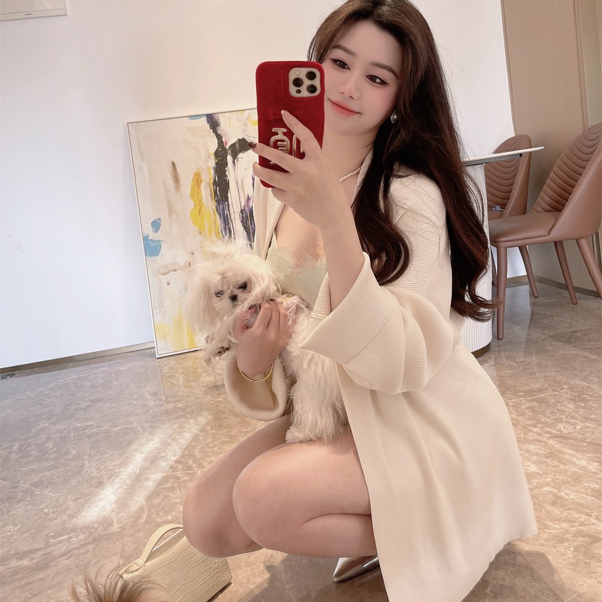 02.15米白色坑条开衫女胖mm大码温柔气质纯色显瘦百搭外套春季