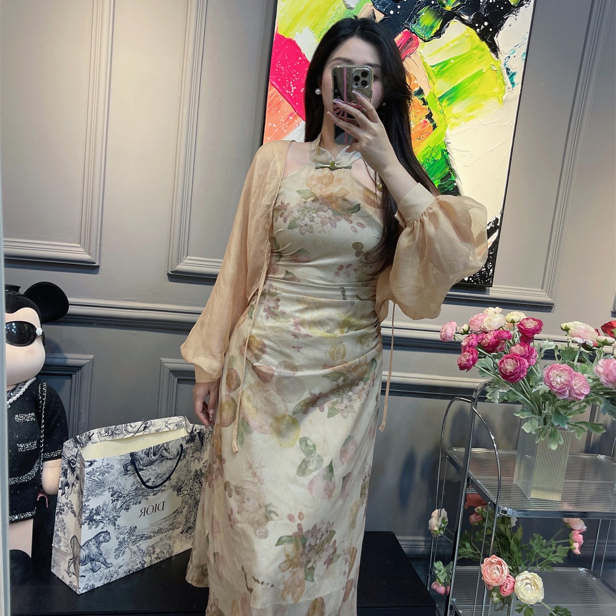 06.24微胖显瘦穿搭女胖mm大码开叉性感碎花开叉无袖长裙连衣裙