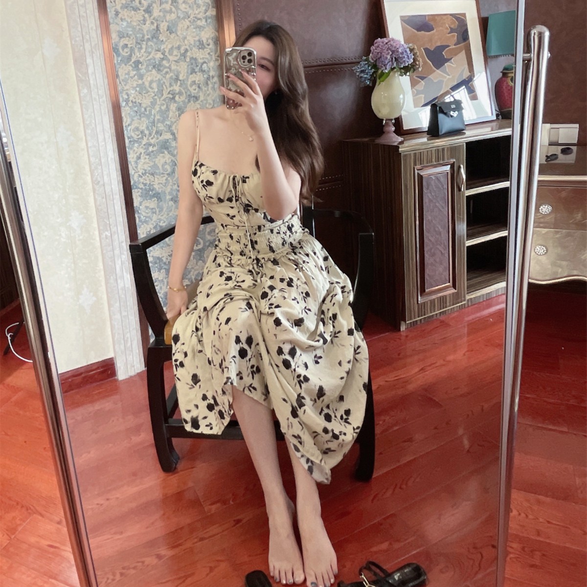 09.10微胖穿搭女胖mm大码秋季 小众法式高腰吊带半裙套装两件套