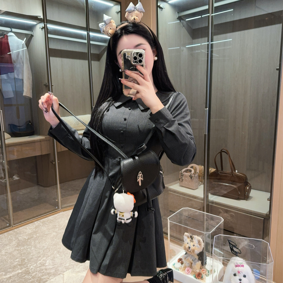 微胖大码女装春季 百褶气质长袖黑色法式时尚修身显瘦连衣裙收腰