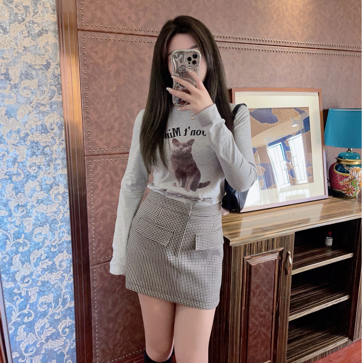 10.30微胖穿搭女胖mm大码秋季 格纹短裙显瘦高腰纯欲裤裙半身裙