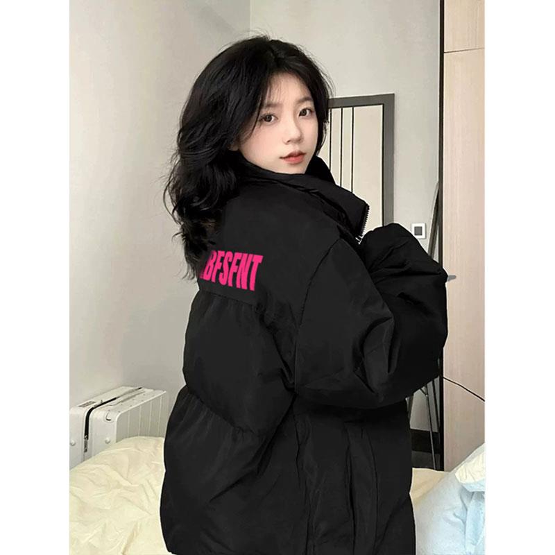 黑色立领羽绒棉服女冬季棉袄加厚oversize保暖面包服美式复古棉服