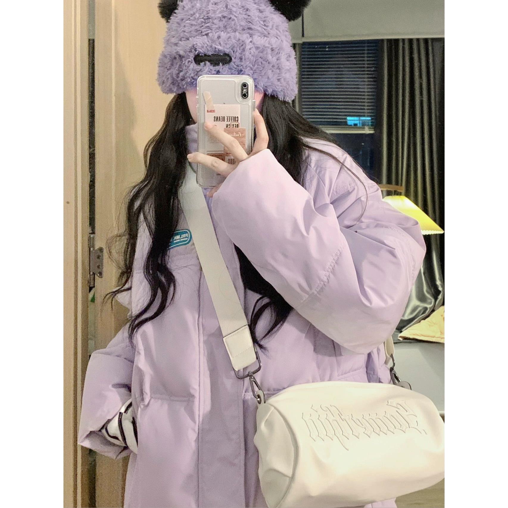 紫色羽绒棉服外套女冬季2023年新款宽松高级感面包服加厚保暖棉衣