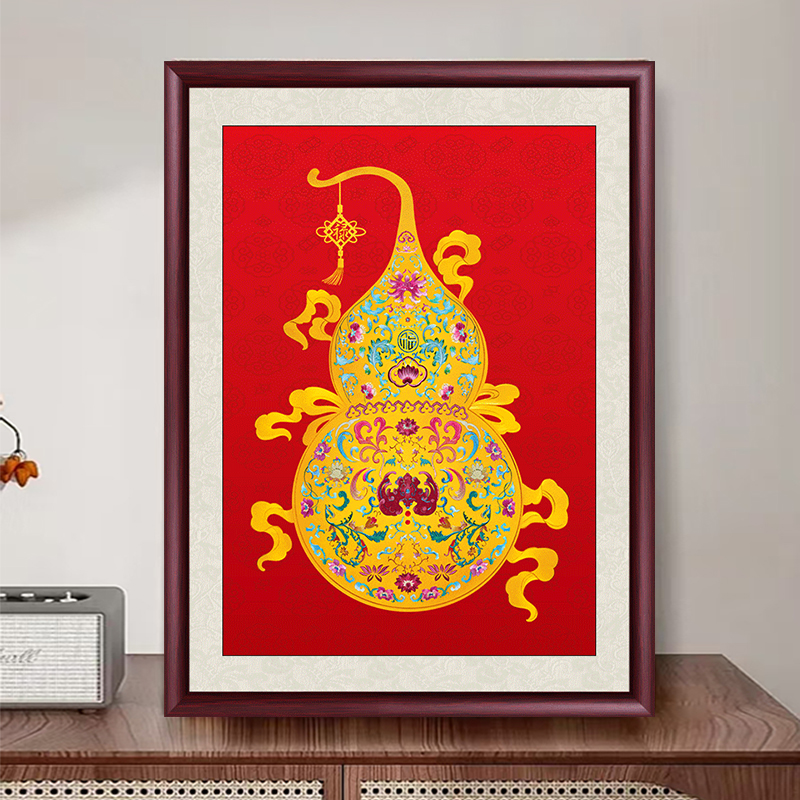 福禄双全葫芦挂画办公室客厅客厅装饰画入户玄关画餐厅背景墙壁画
