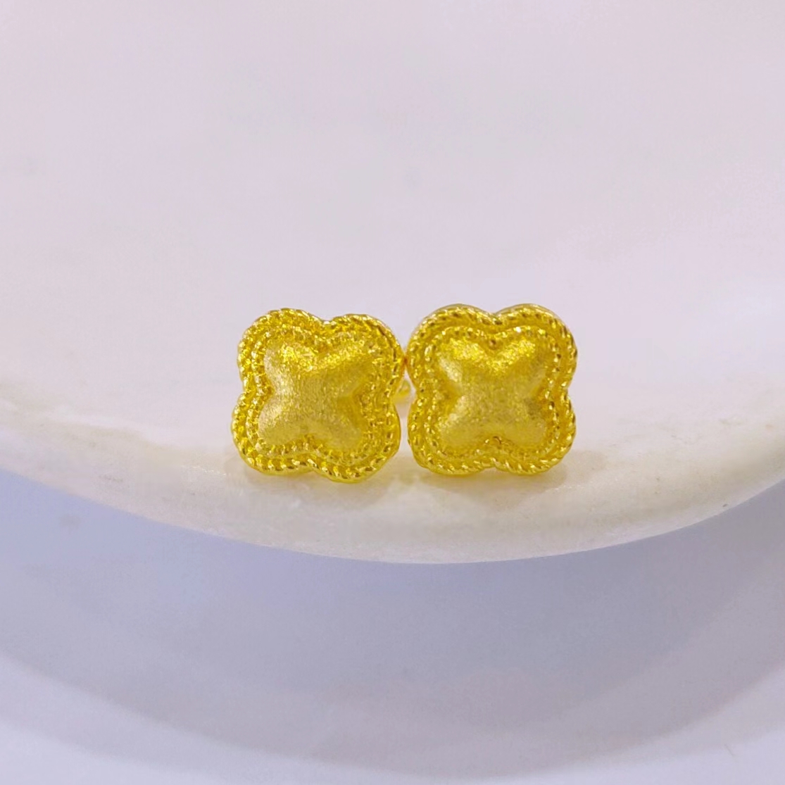 【富远黄金】足金四叶草耳钉FYHRTY0003