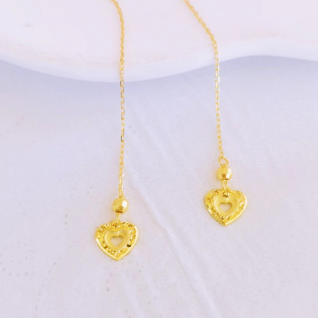 【富远黄金】足金5G心形耳线