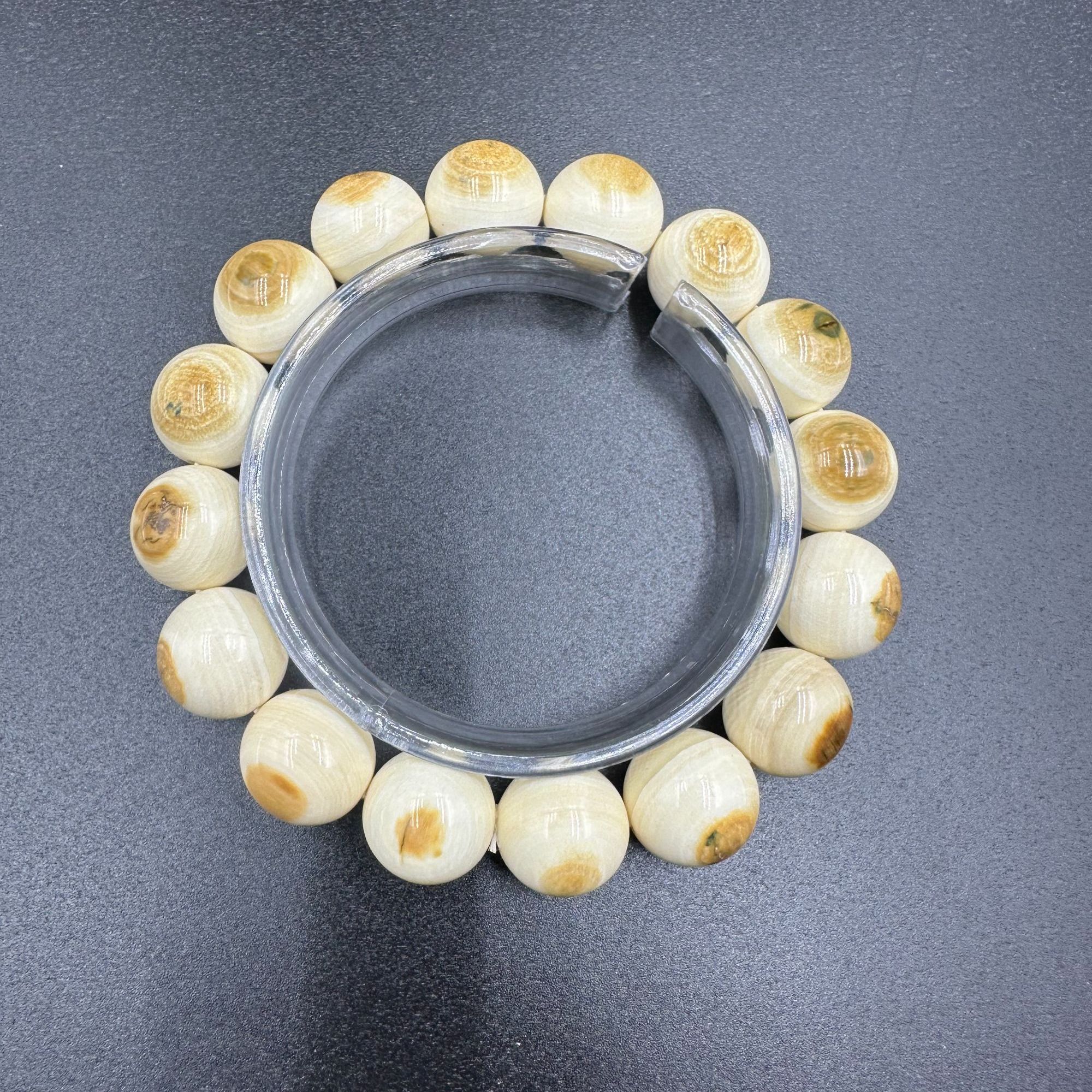 S0043天然猛犸牙单圈圆珠卡16黄金眼手串