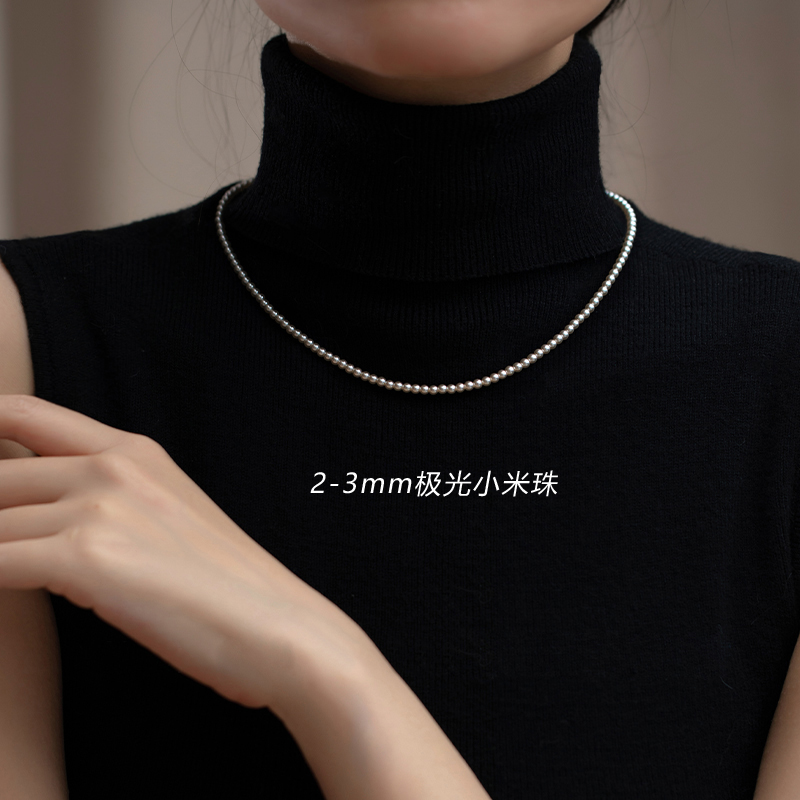 天然淡水小米珠项链冷白2-3mm极光第一名baby珠锁骨链诸暨珍珠