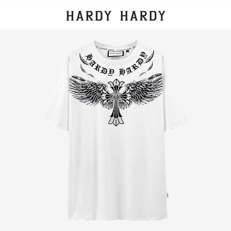 HARDY HARDY2025宽松潮流印花烫钻轻奢拔印翅膀短袖T恤男女