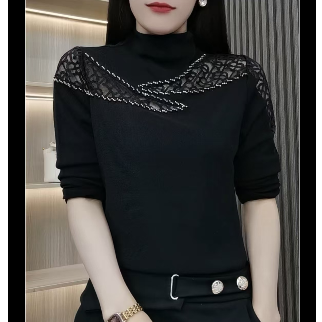 秋冬时尚半领长袖打底衫显瘦遮肉长袖时尚洋气修身打底衫上衣Q99