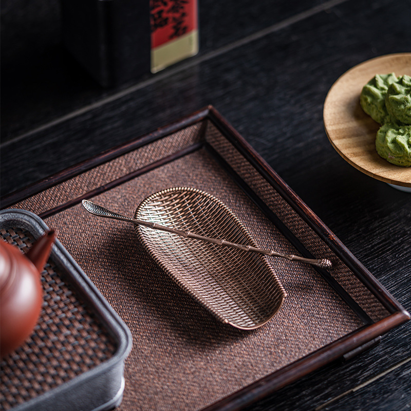 【归舟-簸箕茶则】家用简约茶道簸箕铜合金茶器两件套
