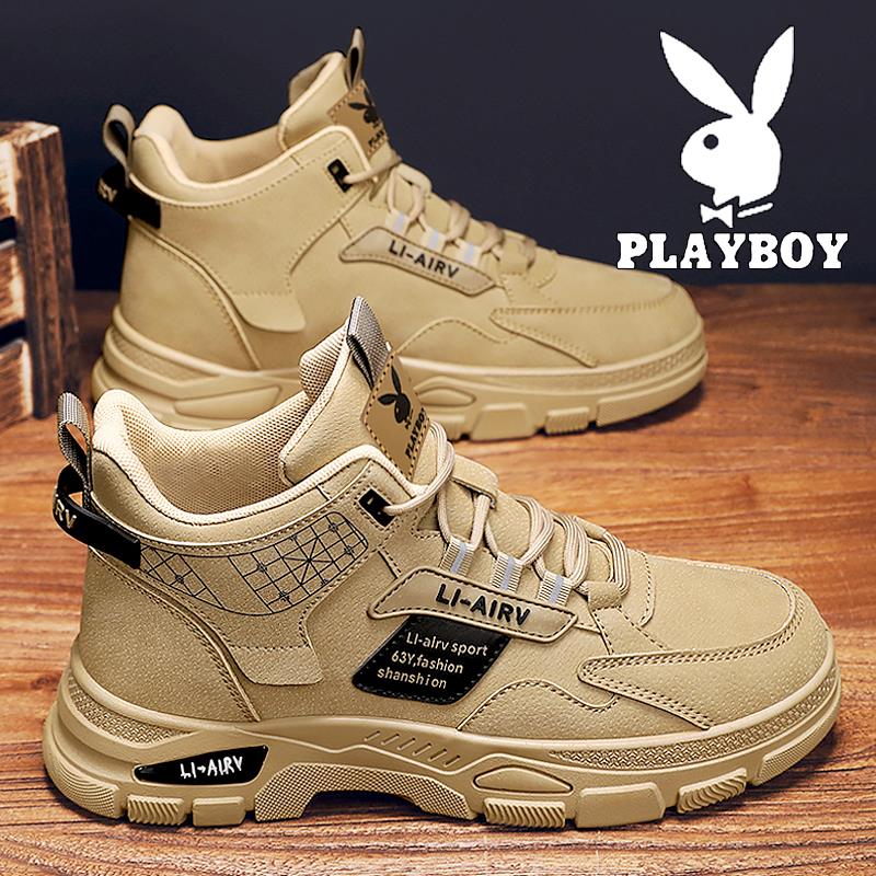 PLAYBOY马丁靴男冬季潮流高帮鞋男上班防滑耐磨复古百搭工装潮靴