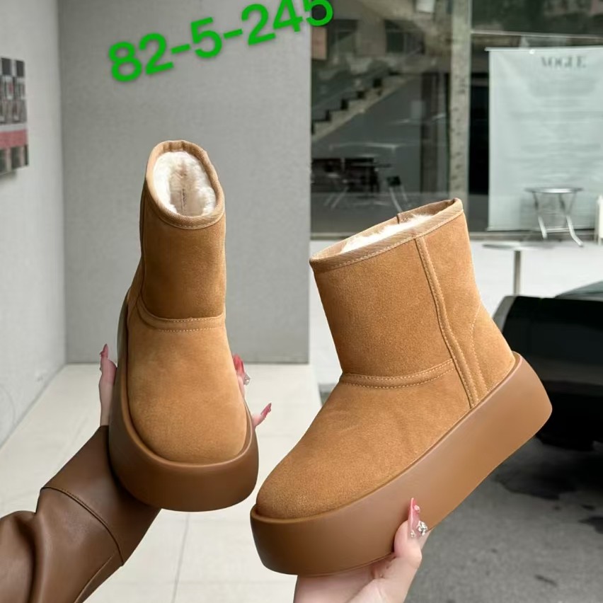 秋冬加绒雪地靴女长筒保暖厚底防滑百搭简约短靴牛皮加厚