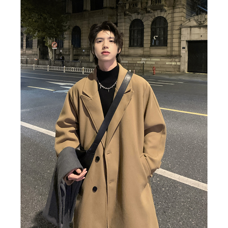 厚款秋冬季韩版呢子大衣男宽松百搭毛呢中长款外套过膝款痞帅370