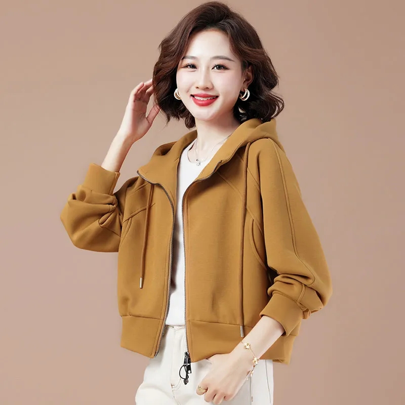 开衫连帽卫衣女短款外套2024春秋新款休闲百搭洋气减龄拉链上衣