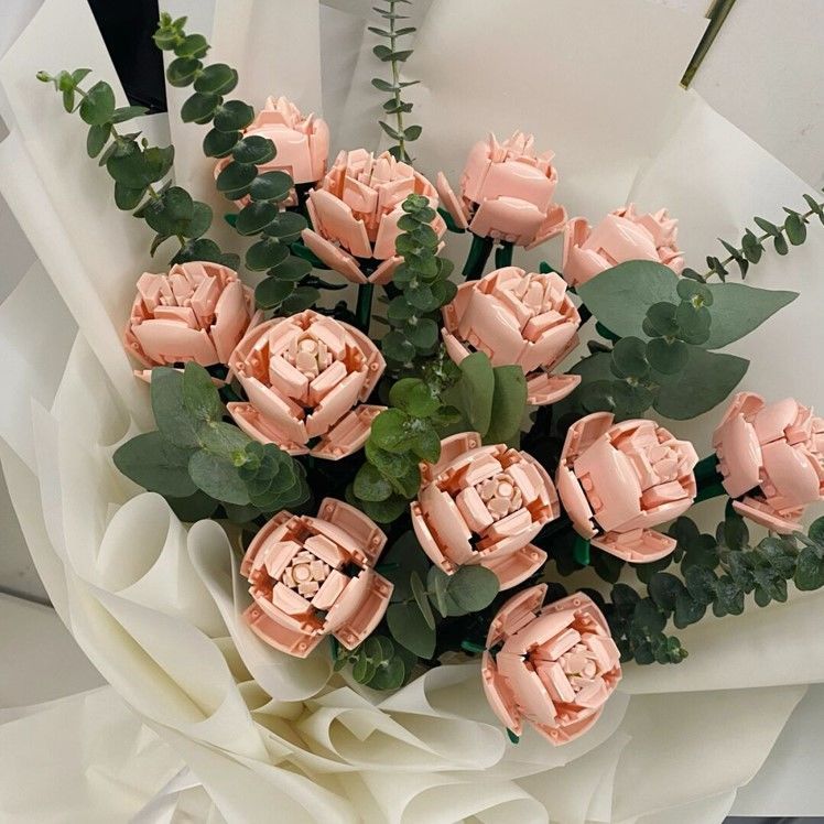 红粉玫瑰花diy积木花束永生花束积木拼装情人节礼物女生闺蜜生日