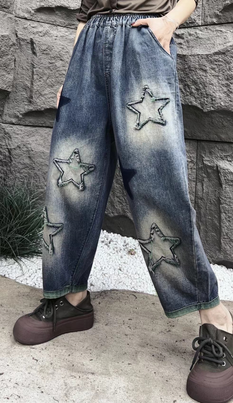 58072新款宽松休闲百搭五角星牛仔裤