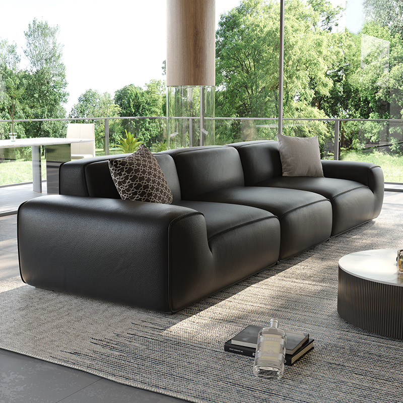 韵梦源夏图大黑牛头层沙发全皮意大利进口意式极简黑色全真皮沙发