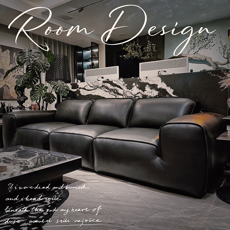 亚岛和谐全青皮夏图大黑牛真皮沙发头层牛皮直排意式极简四人沙发