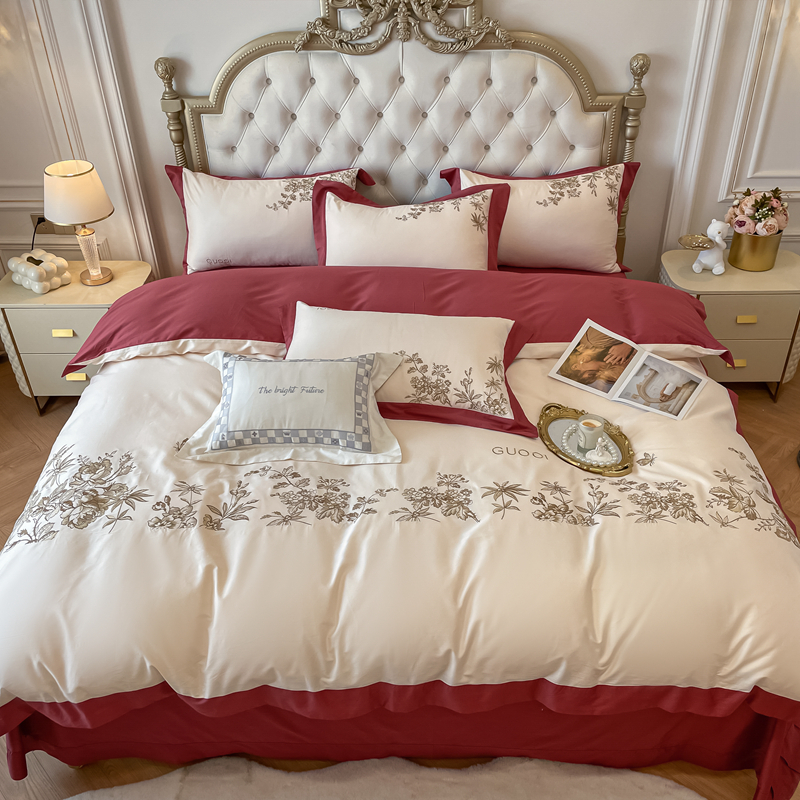 100支纯棉长绒棉刺绣四件套高档简约家纺床上用品全棉轻奢