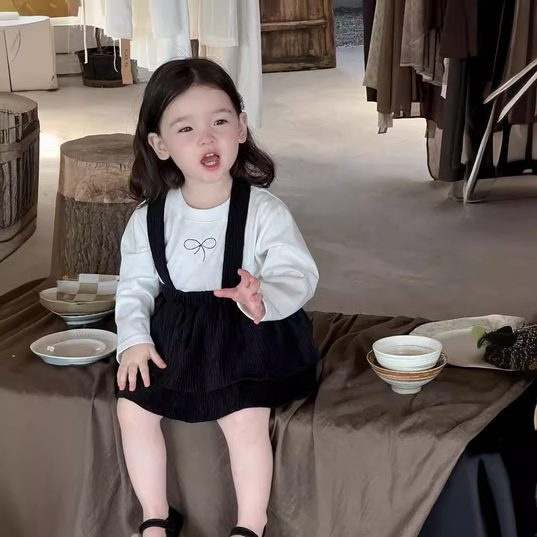 【Ponyo】秋季百搭T恤甜美公主裙宝宝秋装衣服洋气可爱黑白经典套装