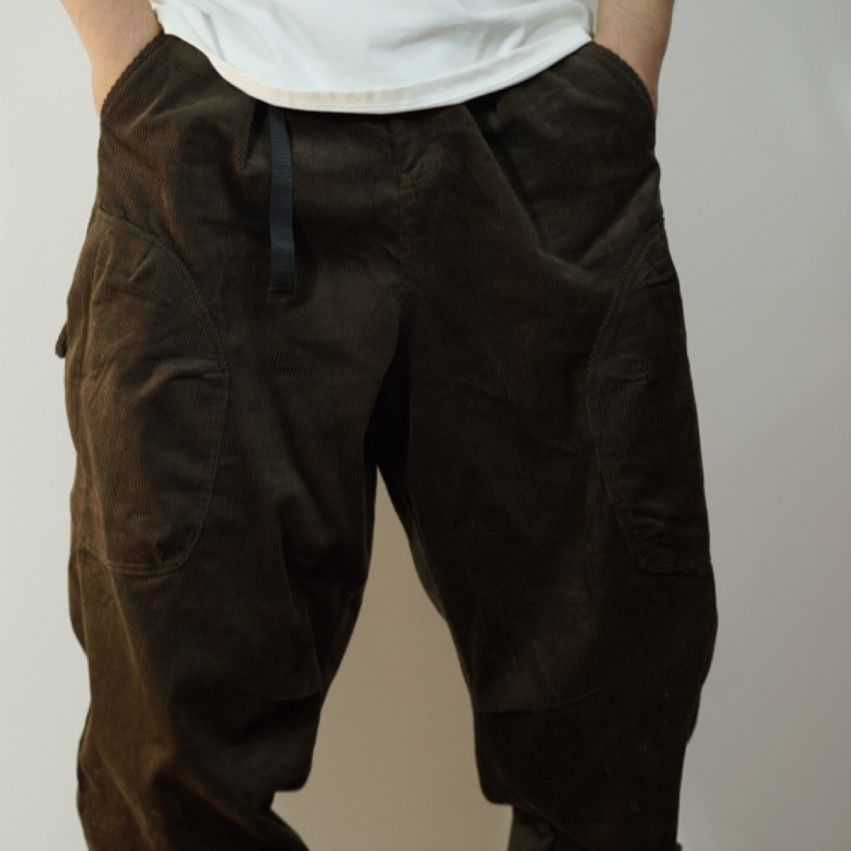 2023秋季新款纯色灯芯绒直筒休闲裤日系复古飘带装饰长裤