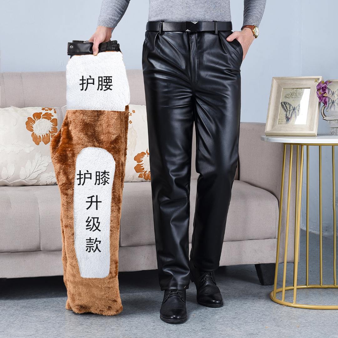 海集风男士加绒加厚保暖裤中老年皮裤加绒加厚男宽松秋冬季皮裤