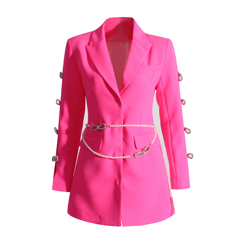 【秀场/轻奢名媛】新款设计感气质镂空蝴蝶结水钻袖子珍珠腰带西装