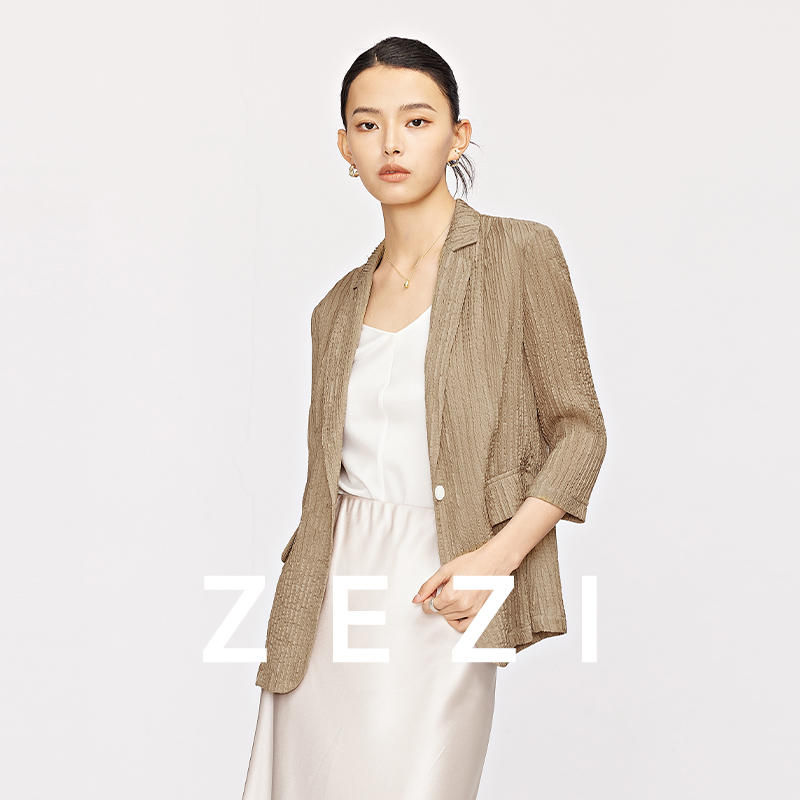 ZEZI桑蚕丝轻薄西装弹力舒适西服休闲外套春夏新款时尚通勤西装女