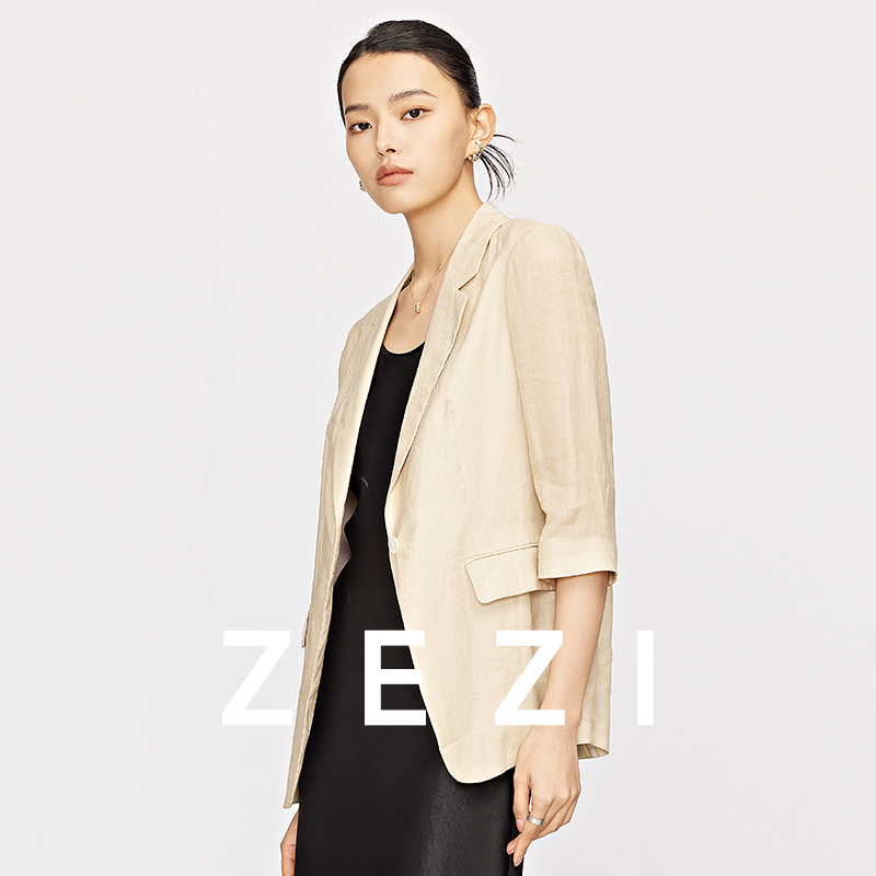 ZEZI七分袖轻薄休闲西装短款春秋职场女装职业修身设计师西装外套