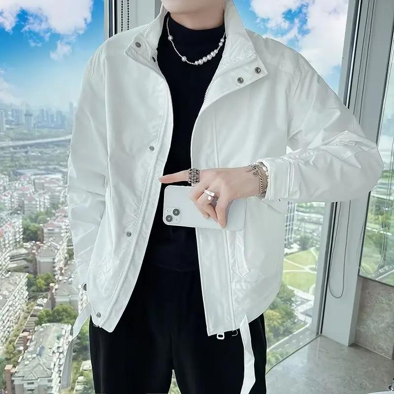 外套男秋季新款潮流韩版简约纯色立领夹克男士帅气青年痞帅上衣男