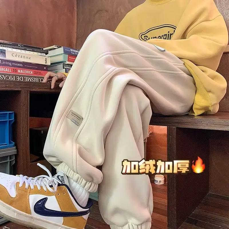 摇粒绒裤子男款秋冬加绒加厚卫裤宽松束脚运动休闲裤棉裤潮流百搭