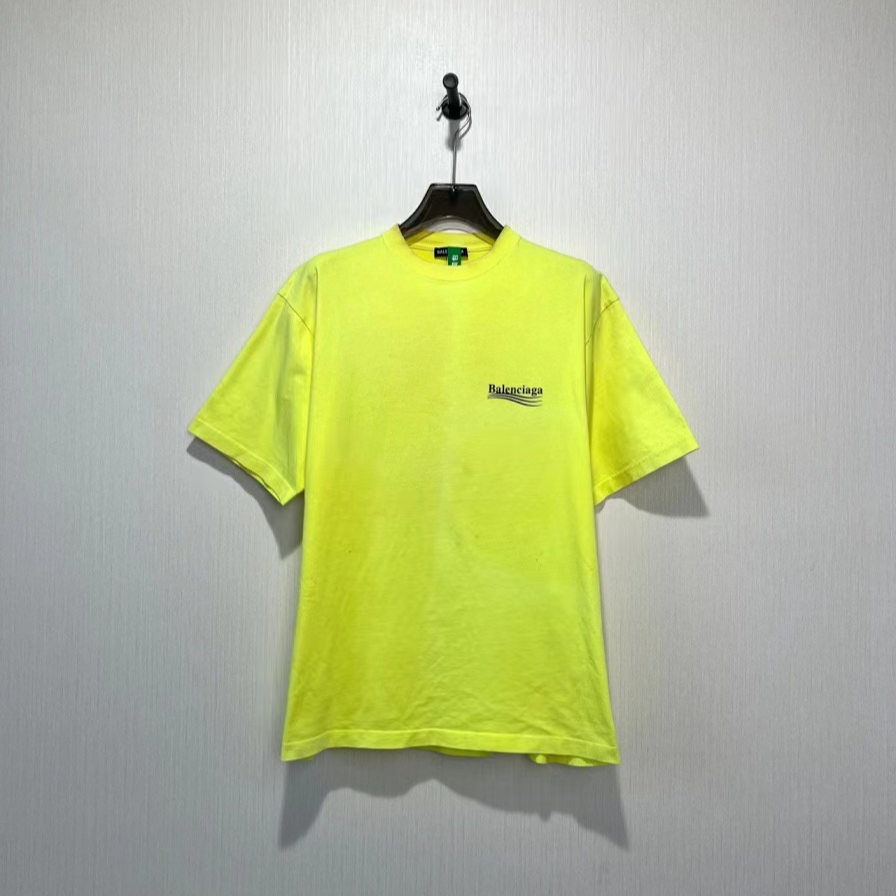 95新 Balenciaga/巴黎世家 男/M/黄色波浪logo短袖/4400/SN2088