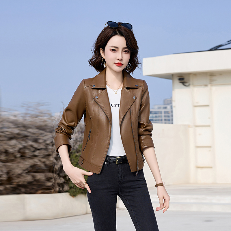 皮衣女外套新款显瘦百搭时尚皮夹克外套韩版皮衣夹克外套8009