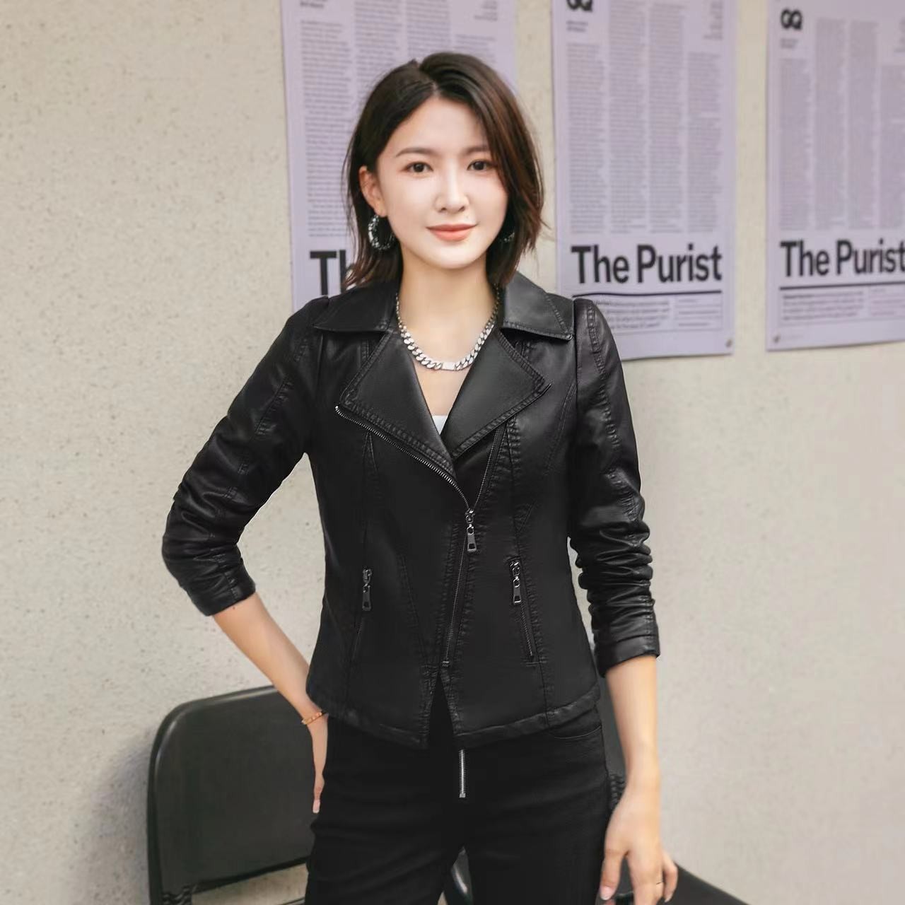 春季新款机车皮衣外套韩版修身显瘦时尚百搭气质女士皮衣夹克8093