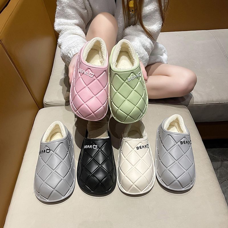 小熊棉拖EVA秋冬季加绒懒人情侣防滑包跟棉拖鞋室内棉鞋防水保暖