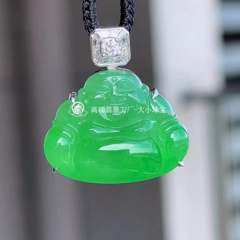 大小珠宝冰种甜阳绿天然翡翠佛公吊坠送礼满绿冰翠绿翡翠小佛挂件