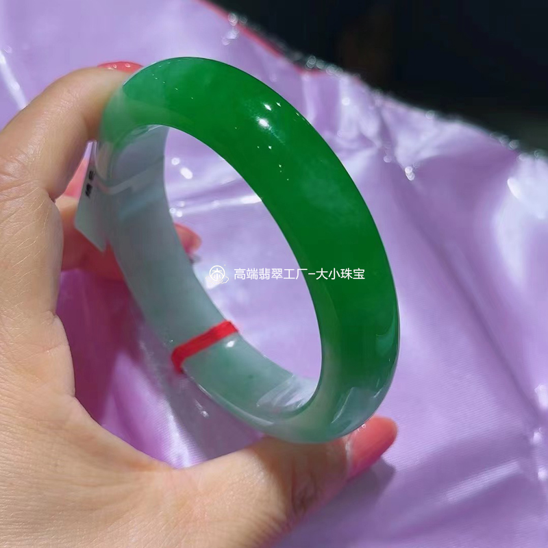 大小珠宝冰糯种辣绿色天然翡翠手镯正圈56.5老坑种阳绿翡翠玉镯子