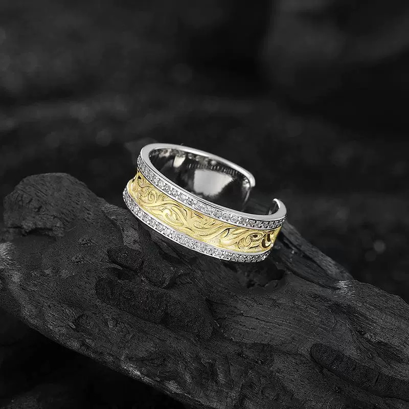 925银戒指 925分金电镀唐草纹肌理时尚百搭 一年免费延保一次