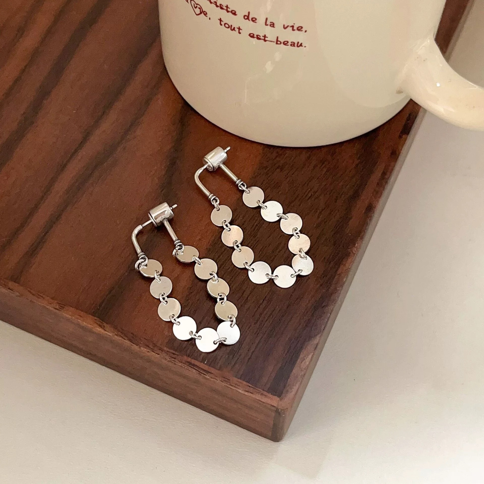 925银耳饰 S925纯银轻奢时尚亮片流梳耳环