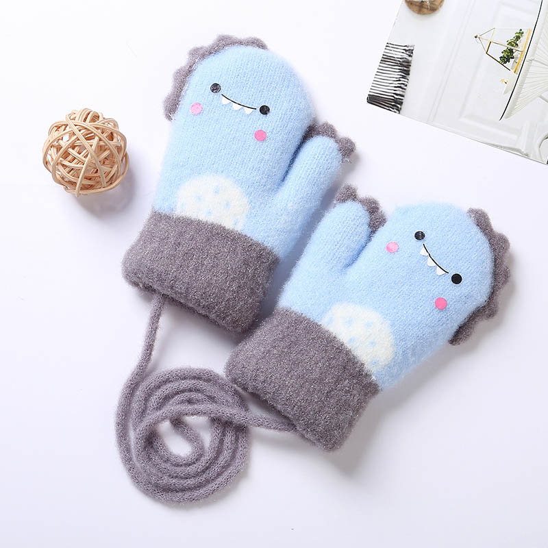 宝宝手套冬季加绒男童保暖卡通恐龙儿童包指可爱连指新生儿手套