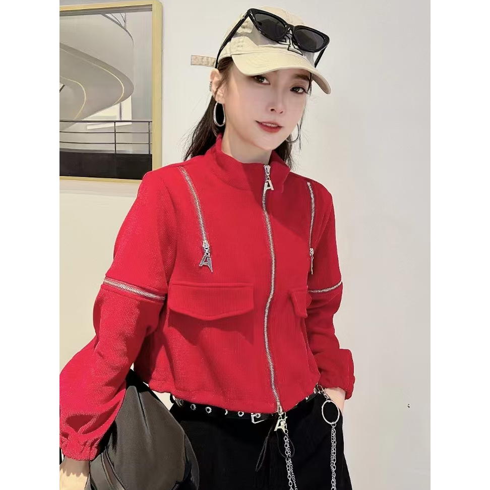 YTJ春秋长袖短款时尚休闲立领立领宽松外套6789