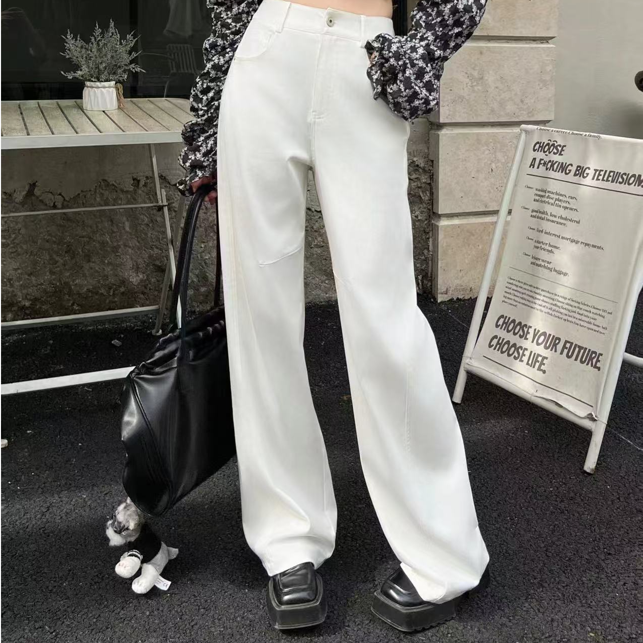 M43B016慕之淇时尚气质百搭显瘦莱赛尔阔腿裤